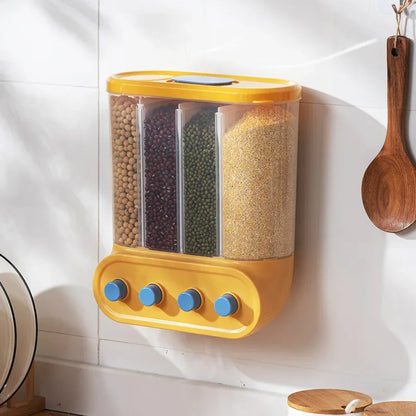 Wall Mounted Cereals Dispenser Kitchen Food Storage Containers Rice Grains Dispenser Transparent Separate Sealed Storage Jars