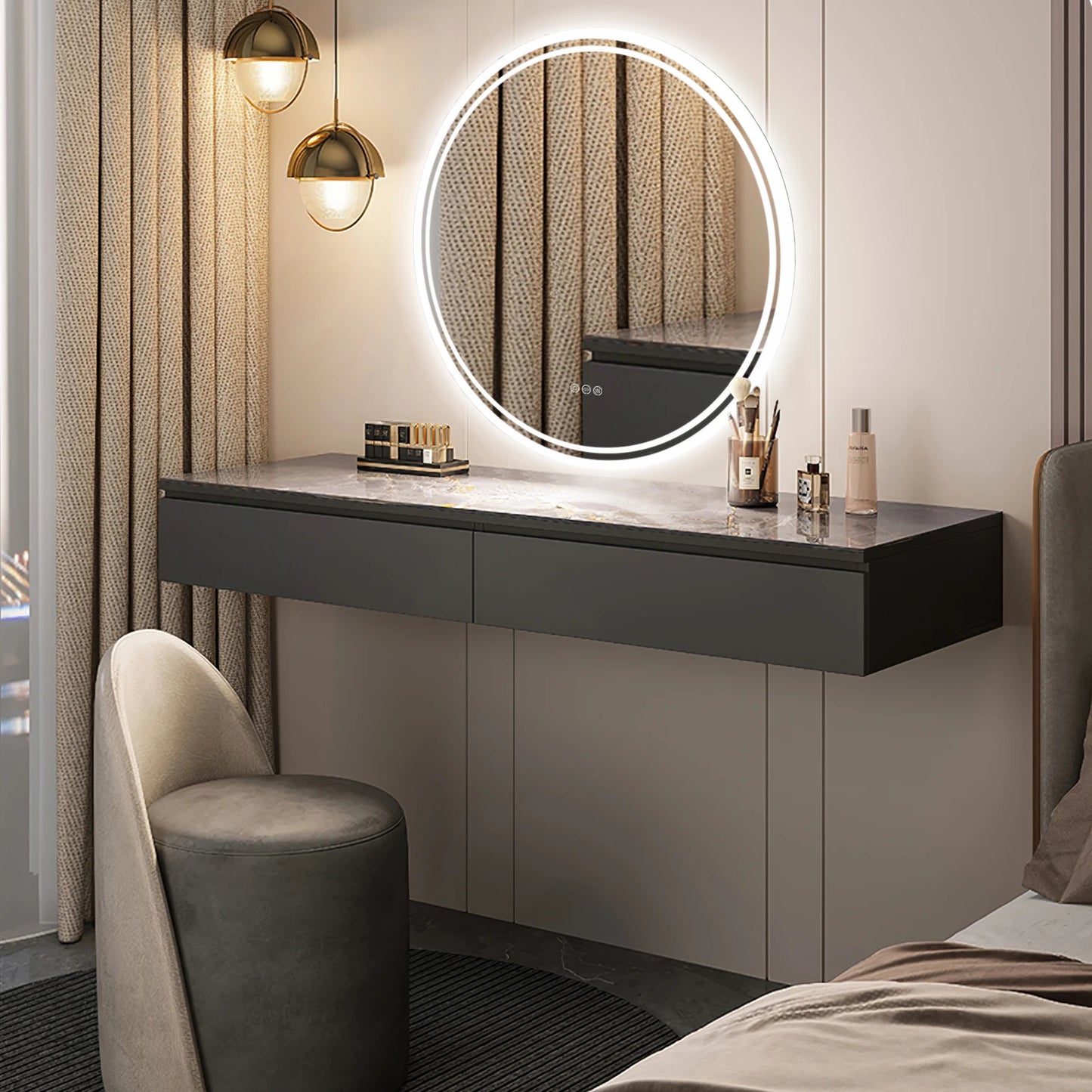 LUVODI 80cm Round Bathroom Mirror with Intelligent Illuminate Touch Screen Dimmable Anti-Fog LED Light for Bathroom