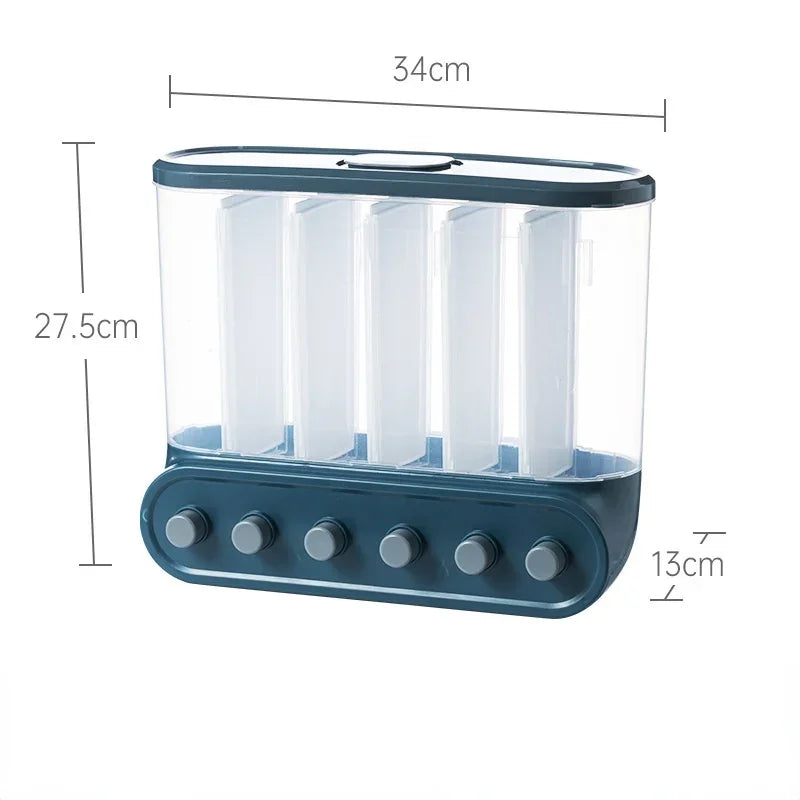 Wall Mounted Cereals Dispenser Kitchen Food Storage Containers Rice Grains Dispenser Transparent Separate Sealed Storage Jars