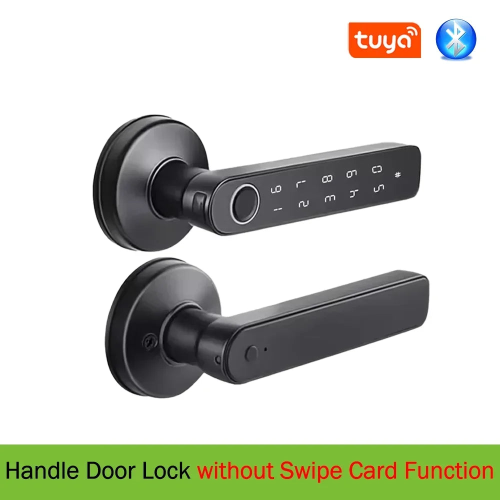 Serrure de porte intelligente Bluetooth Tuya App avec empreinte digitale, mot de passe, clé mécanique, déverrouillage NFC pour poignée de porte en bois, étanche IP65