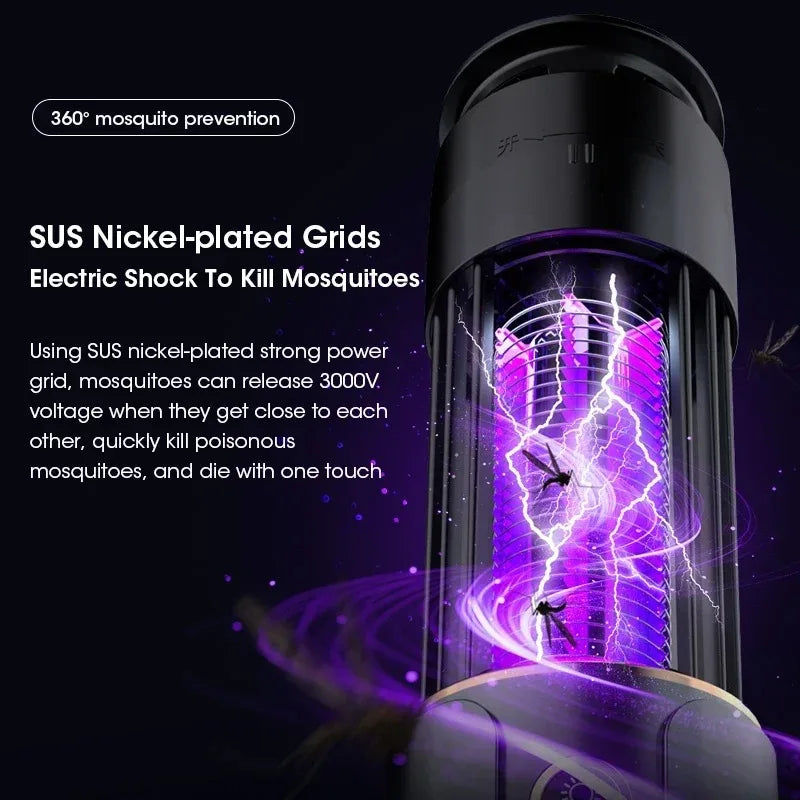 Mosquito Killer Lamp 2-in-1 Anti-Mosquito Lamp Electronic Mosquito Zapper Rechargeable Mosquito Repellent 3-level Timing Mode