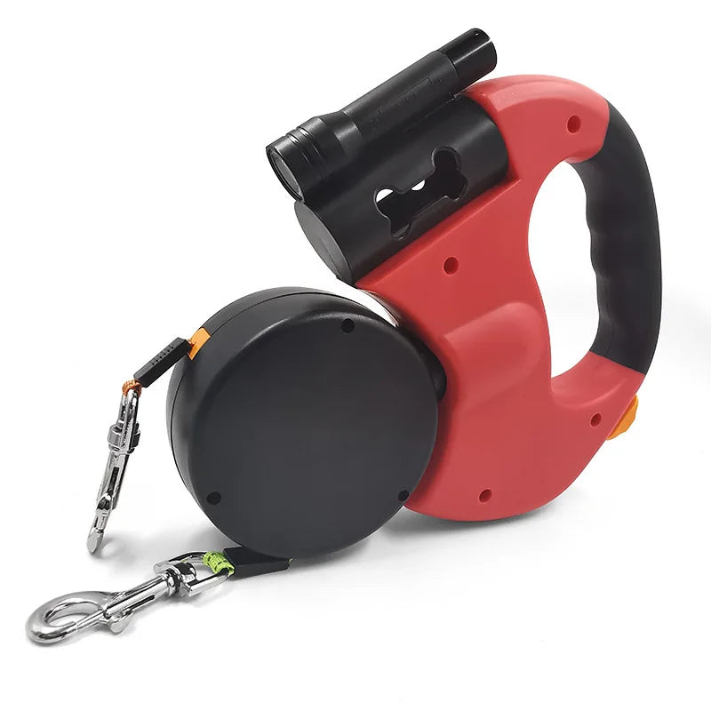 Premium 3M Retractable Double Dog Leash for Small Dogs Reflective 360 Swivel No Tangle Walking Pet Lead with LED Lights