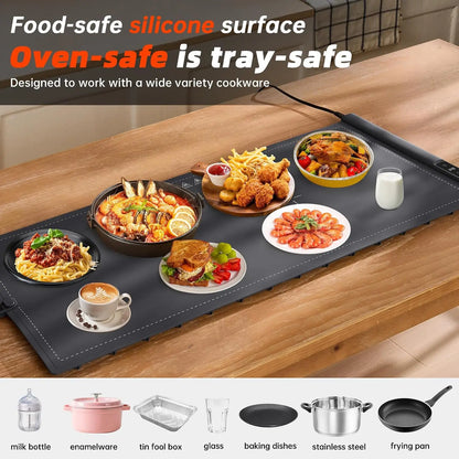 Extra Large 36"x16" Electric Warming Mat for Buffets, 9 Temp Settings & 6H Timer, Portable Food Warmer