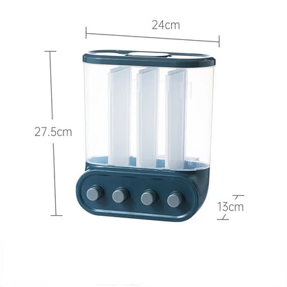 Wall Mounted Cereals Dispenser Kitchen Food Storage Containers Rice Grains Dispenser Transparent Separate Sealed Storage Jars