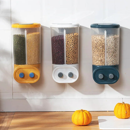 Wall Mounted Cereals Dispenser Kitchen Food Storage Containers Rice Grains Dispenser Transparent Separate Sealed Storage Jars