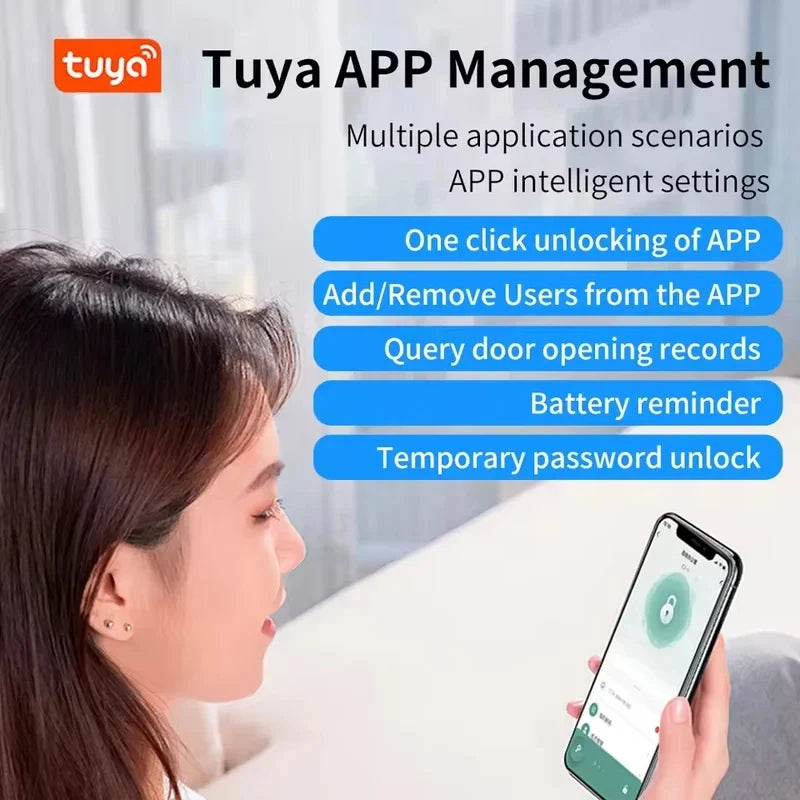 Serrure de porte intelligente Bluetooth Tuya App avec empreinte digitale, mot de passe, clé mécanique, déverrouillage NFC pour poignée de porte en bois, étanche IP65