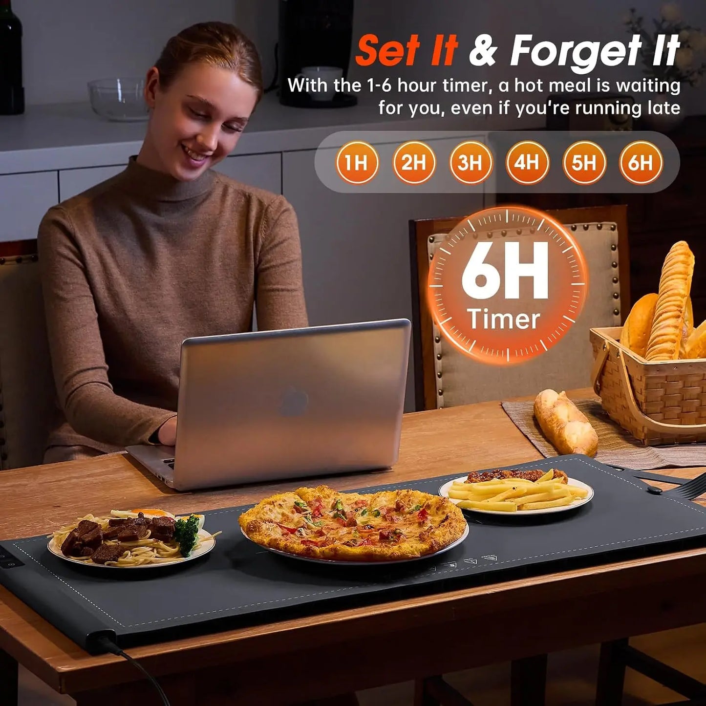 Extra Large 36"x16" Electric Warming Mat for Buffets, 9 Temp Settings & 6H Timer, Portable Food Warmer