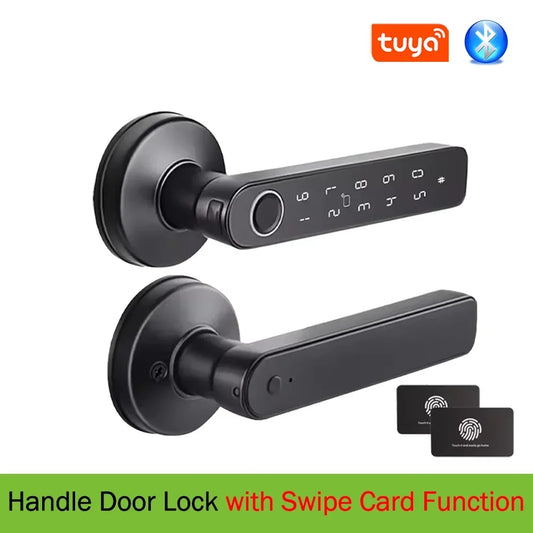Tuya App Bluetooth Smart Fingerprint-Türschloss Passwort Mechanischer Schlüssel NFC Entriegelung für Holztürgriffschloss IP65 Regendicht