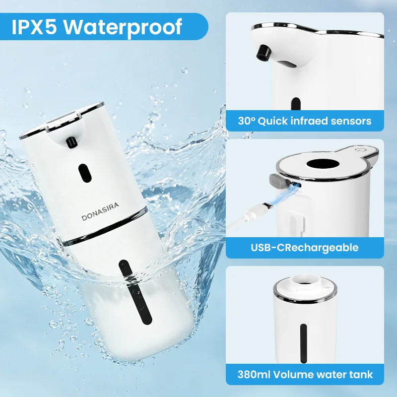380ML Touchless HD Display 6-Levels Adjustable Foam/Liquid Control Automatic Smart Sensor Soap Dispenser Portable Shampoo Bottle