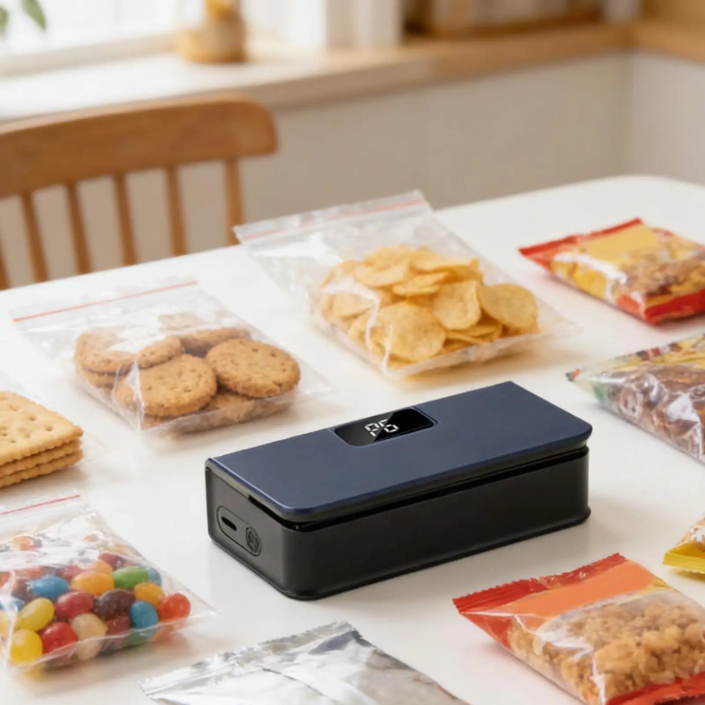 Rechargeable Mini Sealer, 6 Mode Electric Handheld Bag Sealer with Cutter & Magnetic Base for Kitchen, Snacks, Chips, Fruits