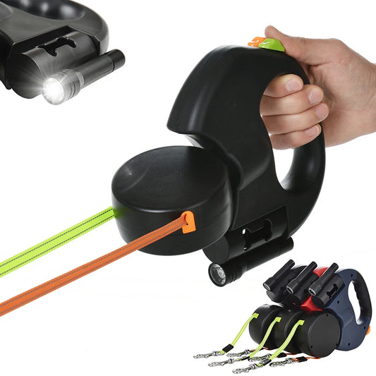 Premium 3M Einziehbare Doppelleine für kleine Hunde, reflektierend, 360° drehbar, verwicklungsfrei, mit LED-Leuchten