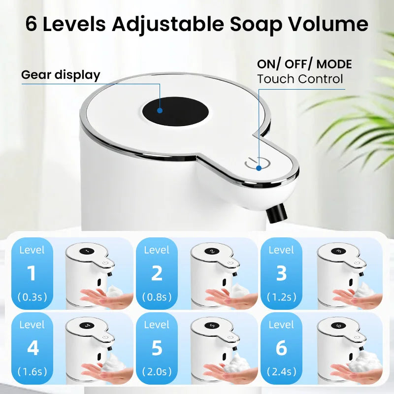 380ML Touchless HD Display 6-Levels Adjustable Foam/Liquid Control Automatic Smart Sensor Soap Dispenser Portable Shampoo Bottle