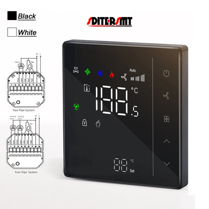 24V 220V NC/NO Valve 3-Speed Touch Screen Thermostat for Temperature Control Fan Coil Unit Work with Duct System