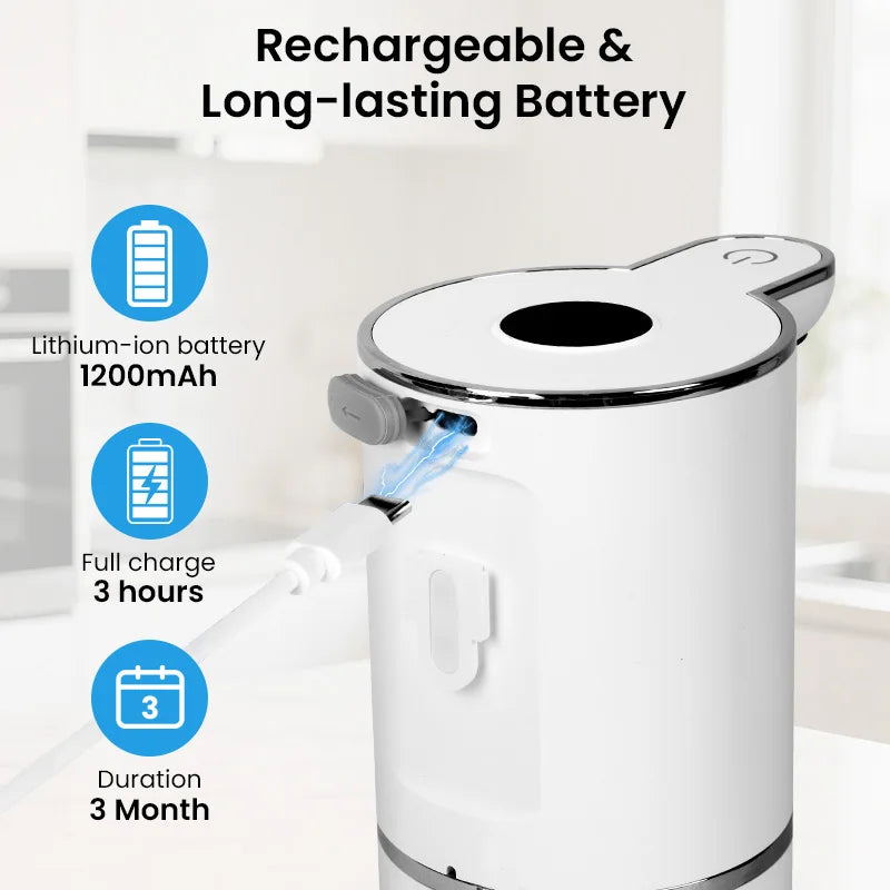 380ML Touchless HD Display 6-Levels Adjustable Foam/Liquid Control Automatic Smart Sensor Soap Dispenser Portable Shampoo Bottle