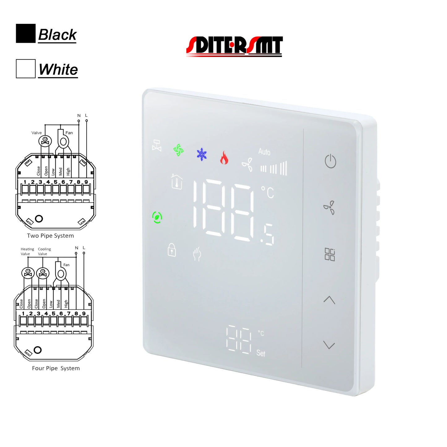 24V 220V NC/NO Valve 3-Speed Touch Screen Thermostat for Temperature Control Fan Coil Unit Work with Duct System
