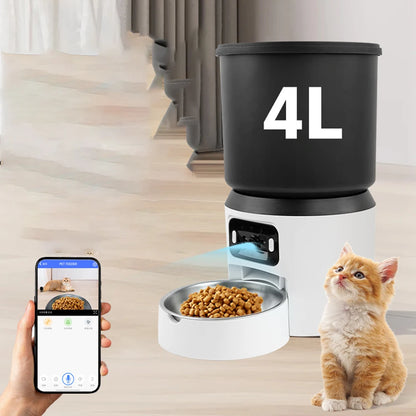 4L Automatischer Futterautomat mit Kamera für Katzen und Hunde, intelligenter Timer, Futterspender (ohne Stecker)