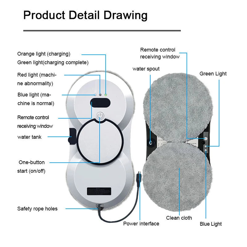 Robot de nettoyage automatique de vitres Pulvérisateur Nettoyage de vitres Lave-vitres Nettoyants spécialisés Aspirateur Appareil ménager Nettoyeur à distance