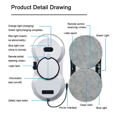 Robot de nettoyage automatique de vitres Pulvérisateur Nettoyage de vitres Lave-vitres Nettoyants spécialisés Aspirateur Appareil ménager Nettoyeur à distance