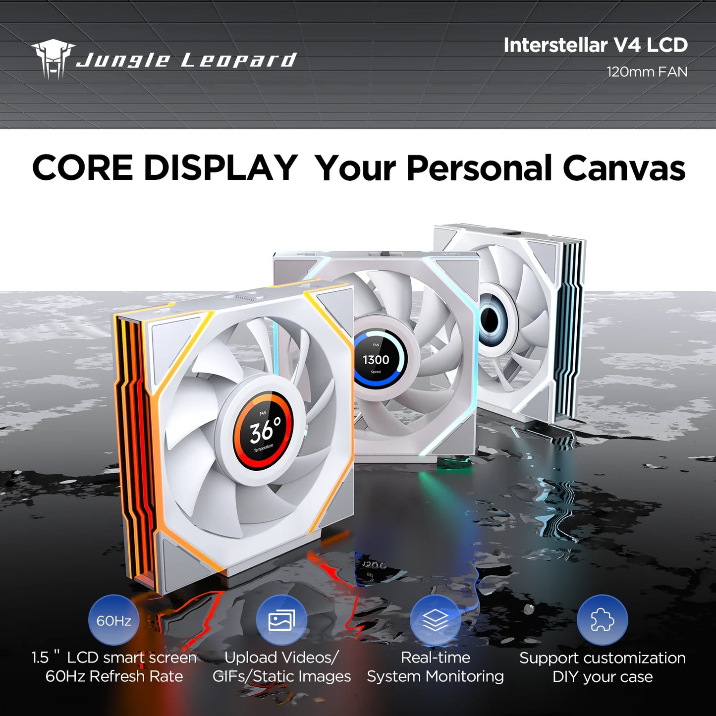 Interstellar V4-LCD 1.5 Inch 60Hz Customize Screen Modular Splicing Infinity Mirror 120mm CPU Case LCD Fan Jungle Leopard