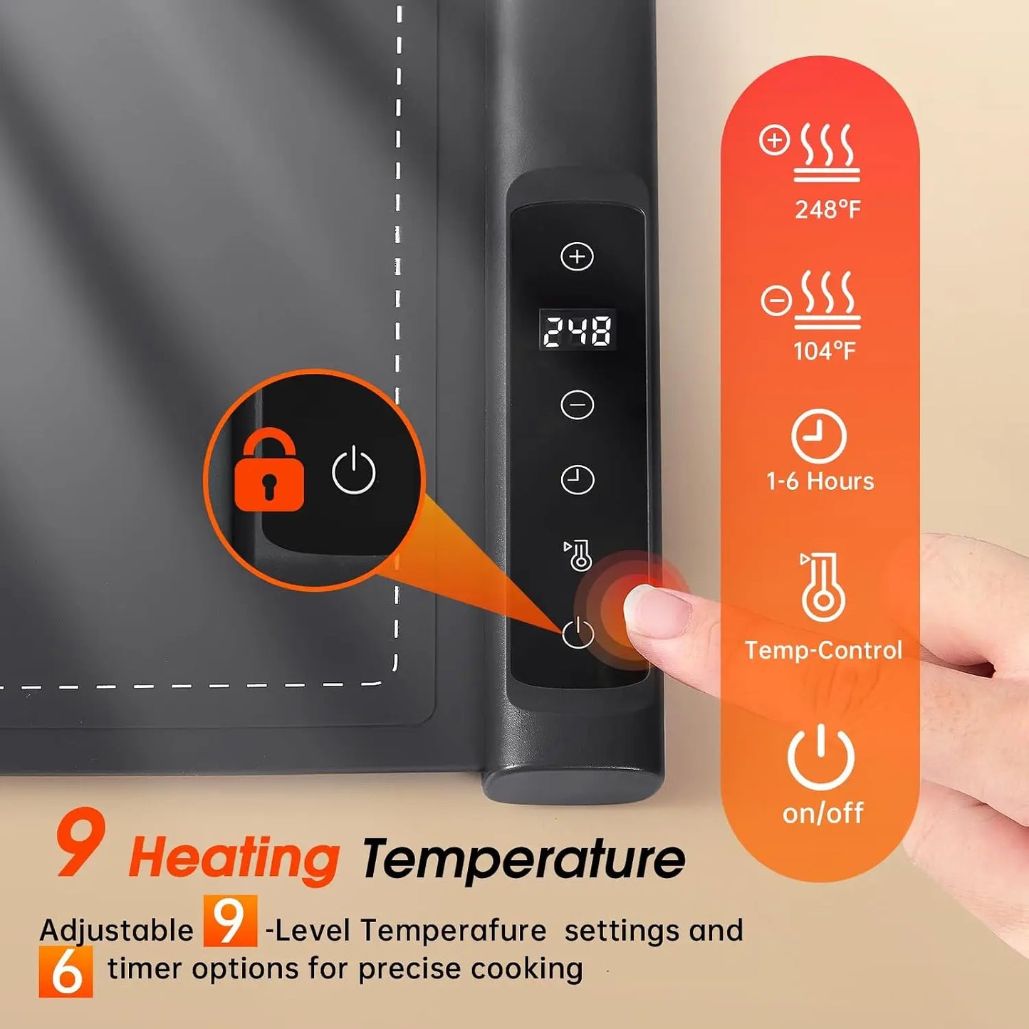 Extra Large 36"x16" Electric Warming Mat for Buffets, 9 Temp Settings & 6H Timer, Portable Food Warmer