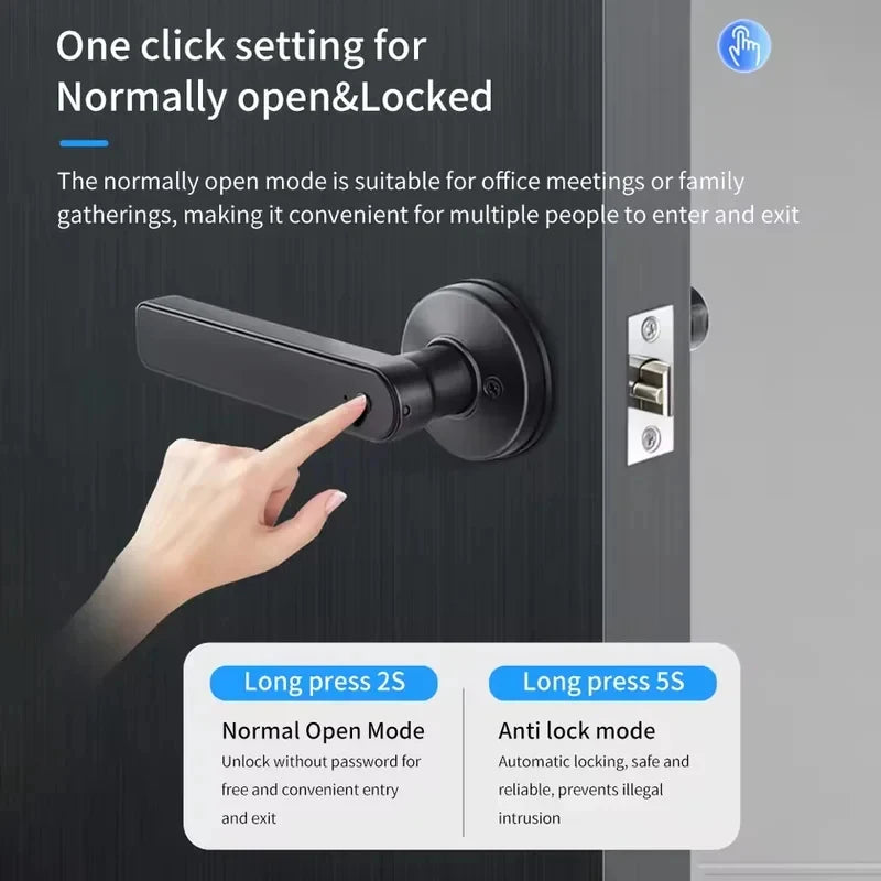 Serrure de porte intelligente Bluetooth Tuya App avec empreinte digitale, mot de passe, clé mécanique, déverrouillage NFC pour poignée de porte en bois, étanche IP65