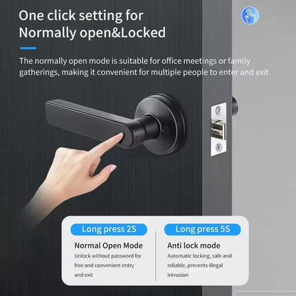 Serrure de porte intelligente Bluetooth Tuya App avec empreinte digitale, mot de passe, clé mécanique, déverrouillage NFC pour poignée de porte en bois, étanche IP65