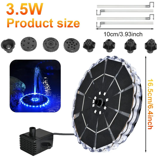 3.5W Outdoor Solar Fountain for Garden Water Indoor Pond Solar Fountain Pump Kit with 7 Nozzles Fountain Light 7 Color Bird Bath