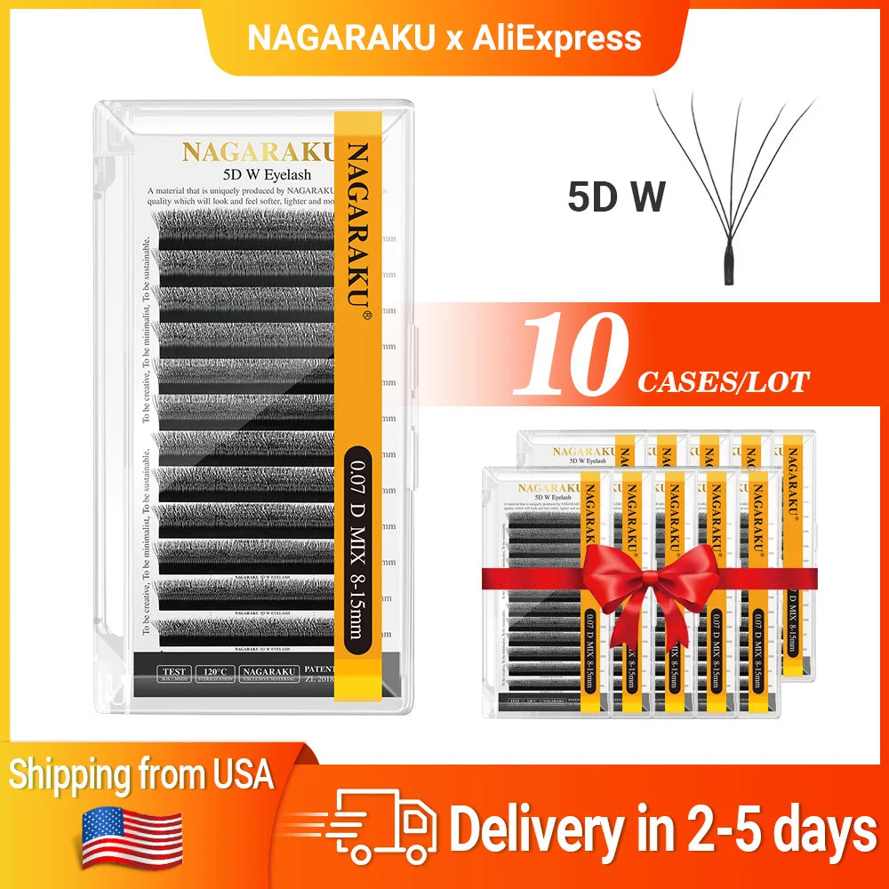 NAGARAKU Ship From the United States 10 Cases 5D W Shape Eyelashes Fast Free Delivery in 2-5 days by USPS Express