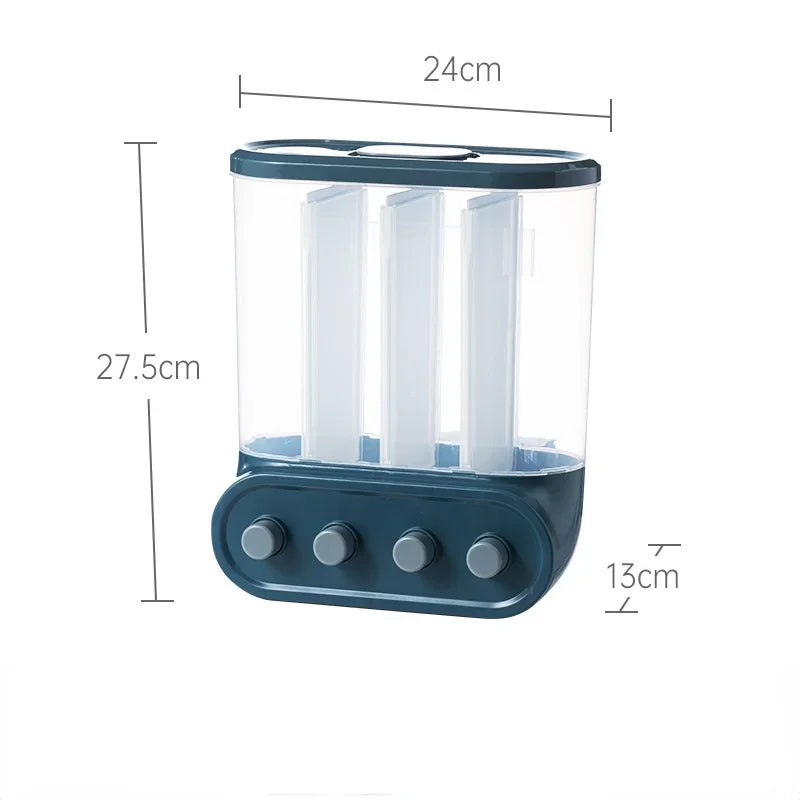 Wall Mounted Cereals Dispenser Kitchen Food Storage Containers Rice Grains Dispenser Transparent Separate Sealed Storage Jars
