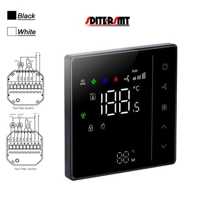 24V 220V NC/NO Valve 3-Speed Touch Screen Thermostat for Temperature Control Fan Coil Unit Work with Duct System