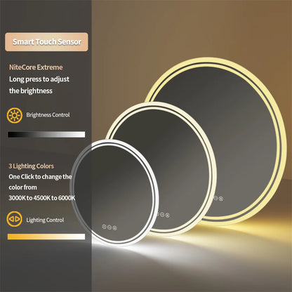 LUVODI 80cm Round Bathroom Mirror with Intelligent Illuminate Touch Screen Dimmable Anti-Fog LED Light for Bathroom