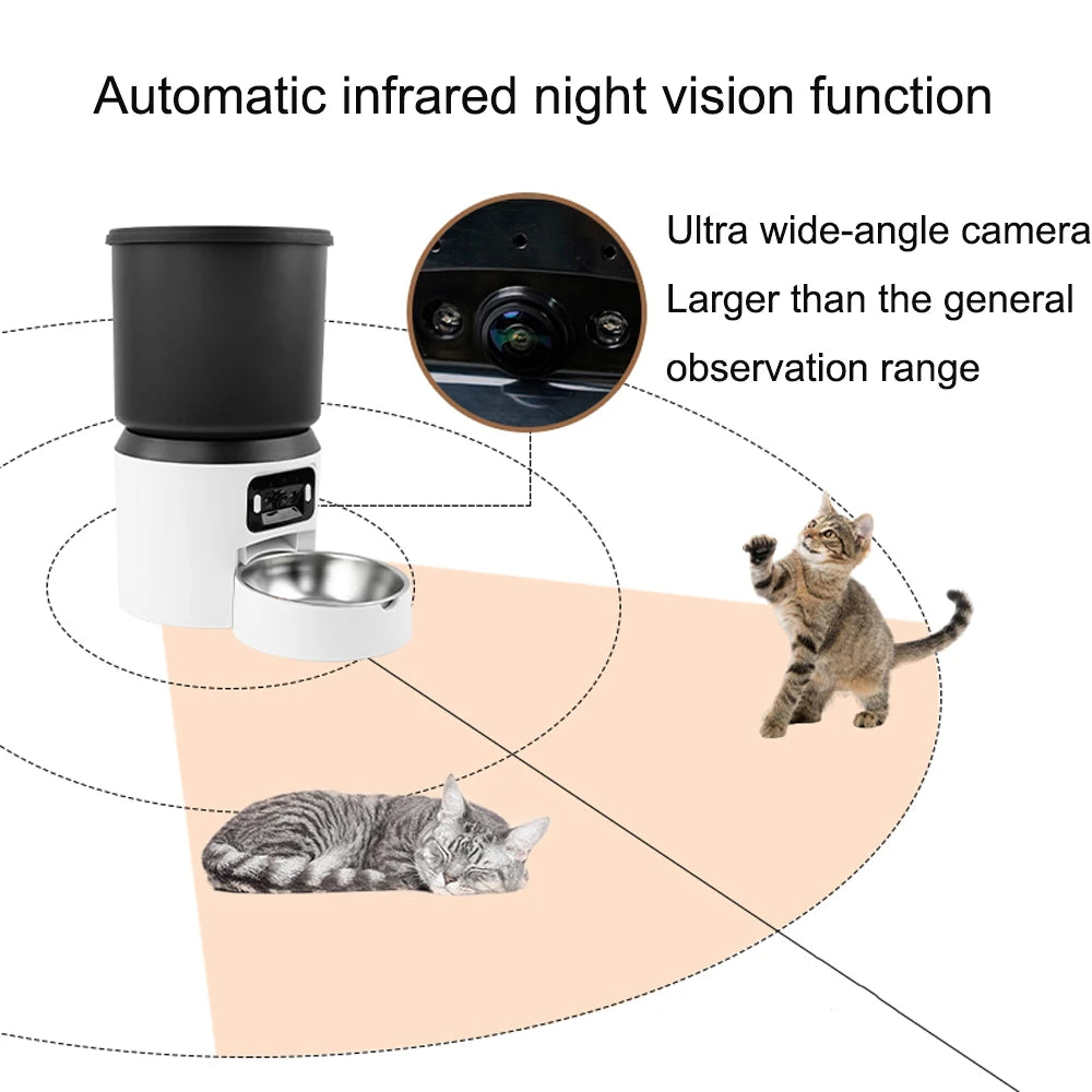 4L Automatischer Futterautomat mit Kamera für Katzen und Hunde, intelligenter Timer, Futterspender (ohne Stecker)