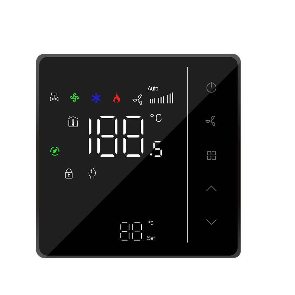 24V 220V NC/NO Valve 3-Speed Touch Screen Thermostat for Temperature Control Fan Coil Unit Work with Duct System