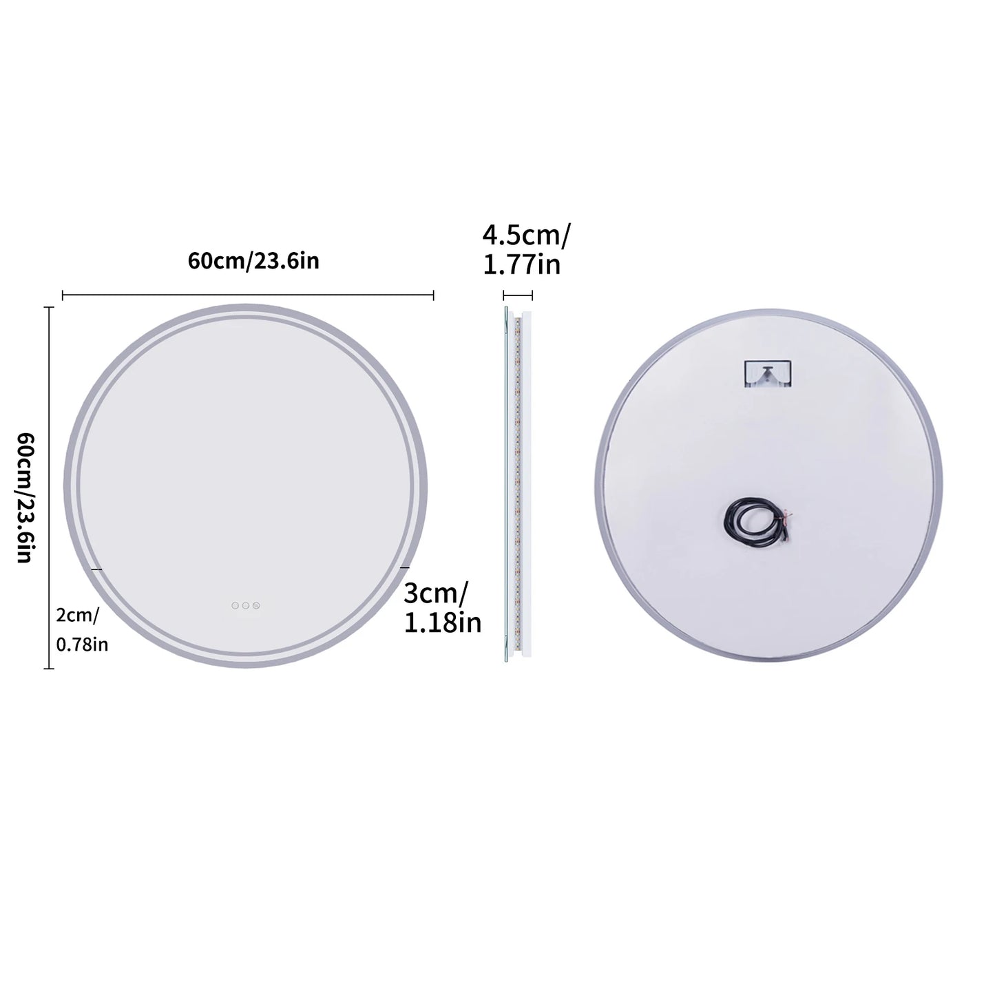 LUVODI 80cm Round Bathroom Mirror with Intelligent Illuminate Touch Screen Dimmable Anti-Fog LED Light for Bathroom