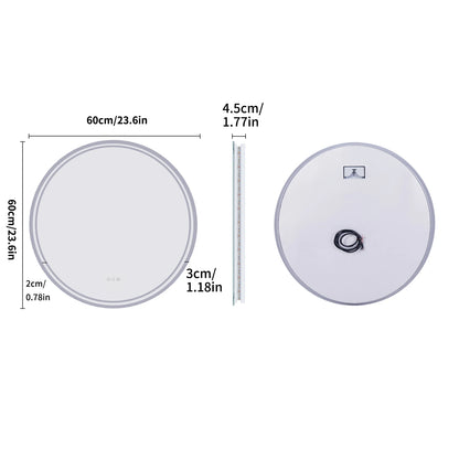 LUVODI 80cm Round Bathroom Mirror with Intelligent Illuminate Touch Screen Dimmable Anti-Fog LED Light for Bathroom