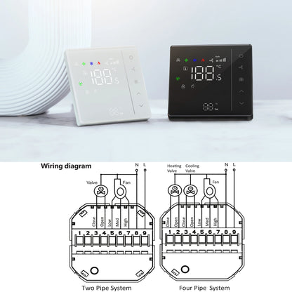 24V 220V NC/NO Valve 3-Speed Touch Screen Thermostat for Temperature Control Fan Coil Unit Work with Duct System