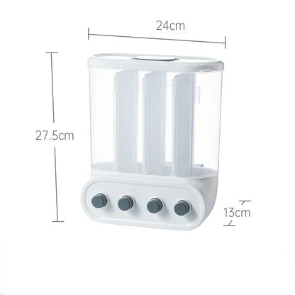 Wall Mounted Cereals Dispenser Kitchen Food Storage Containers Rice Grains Dispenser Transparent Separate Sealed Storage Jars