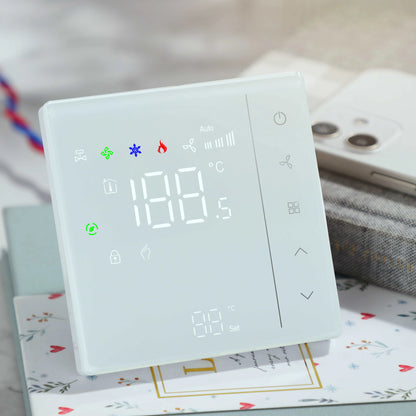 24V 220V NC/NO Valve 3-Speed Touch Screen Thermostat for Temperature Control Fan Coil Unit Work with Duct System