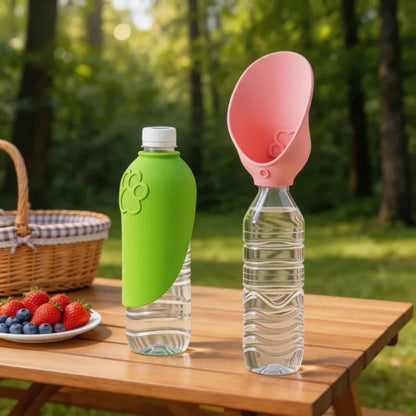 Universal Foldable Pet Water Dispenser, Portable Outdoor Dog Cat Drinking Cup with Interchangeable Water Bottle